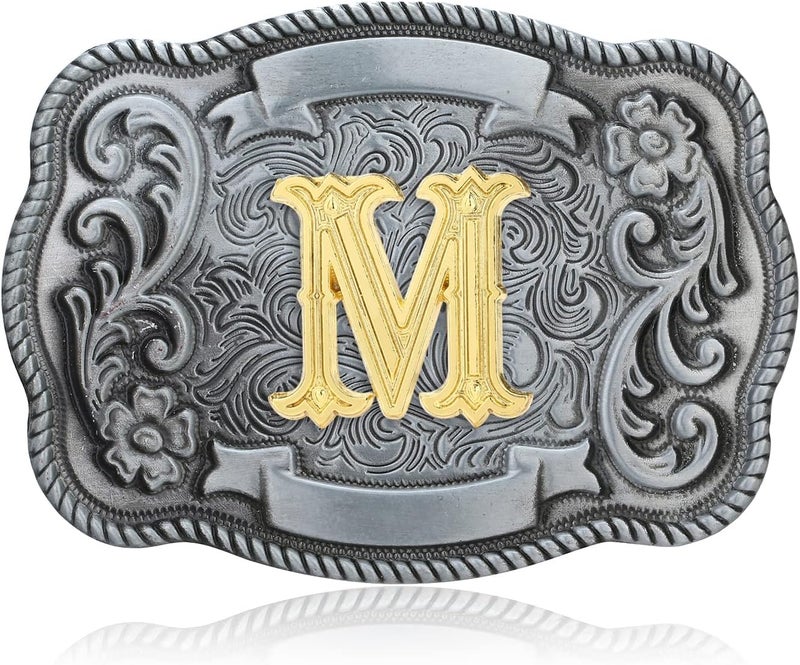 QQA Western Cowboy/Cowgirl Initial Belt Buckle Letter ABC to Z Upgrade Design for Men and Women - Image 1
